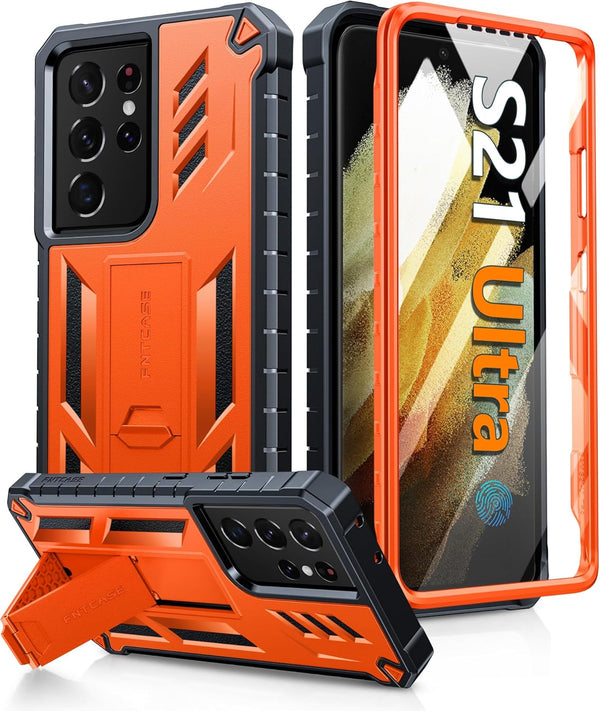 FNTCASE Samsung Galaxy S21-Ultra Case, Military Grade Rugged Cell Phone Cover with Kickstand, Shockproof TPU