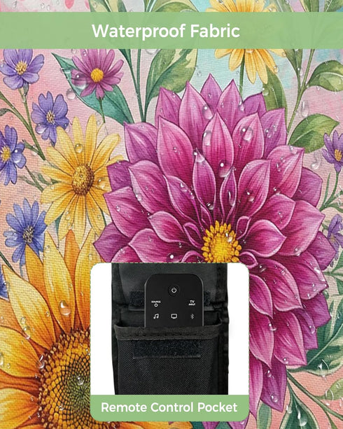 T&H XHome 40"-43" 40" Wx25 Boho Floral Outdoor TV Cover Vibrant Sunflower Dahlia Bouquet Art Waterproof