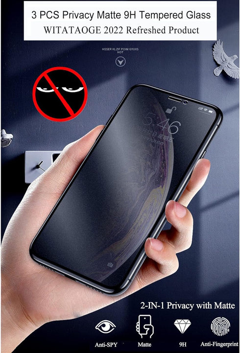 3 Pack Matte Privacy Screen Protectors for iPhone 15 Pro, 6.1", Anti-Spy Tempered Glass, 9H Anti-Glare Film
