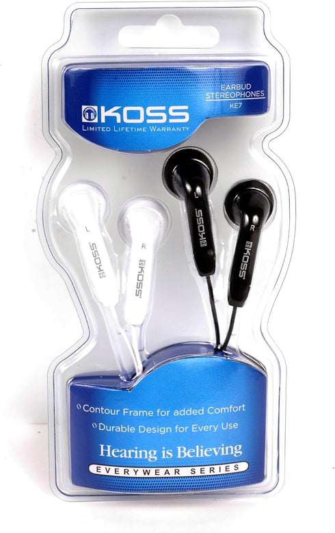 Koss KE7 Earbuds Stereophone Combo Pack, Black and White