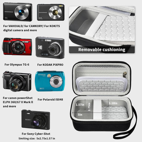 Comecase Digital Camera Carrying Case Compatible with CAMKORY/for VAHOIALD/for Canon PowerShot G7X/ for Kodak Pixpro/for Sony DSCW800 Compact Small Camera Storage Bag for Boys Girls Kids - Black