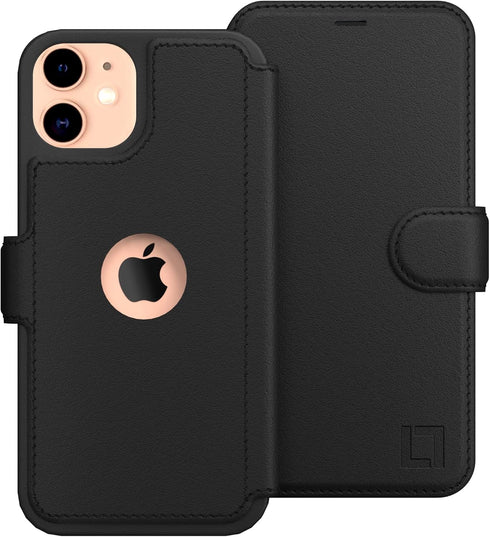 LUPA Legacy iPhone 11 Wallet Case - Slim & Durable Faux Leather Flip Case with Card Holder for Men & Women - Black
