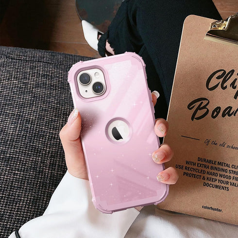 IDweel Glitter Pink iPhone 15 Plus Case: Luxury 3-in-1 Shockproof Hybrid with Screen Protector & Slim Fit Heavy Duty