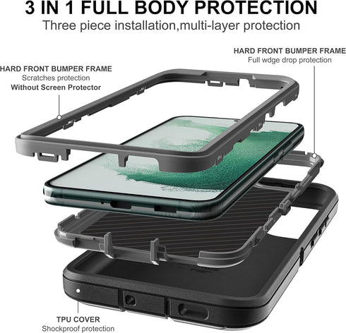 for S22 Plus Case, Samsung Galaxy S22 Plus Heavy Duty Shockproof Case with Self Healing Flexible TPU Screen Protector