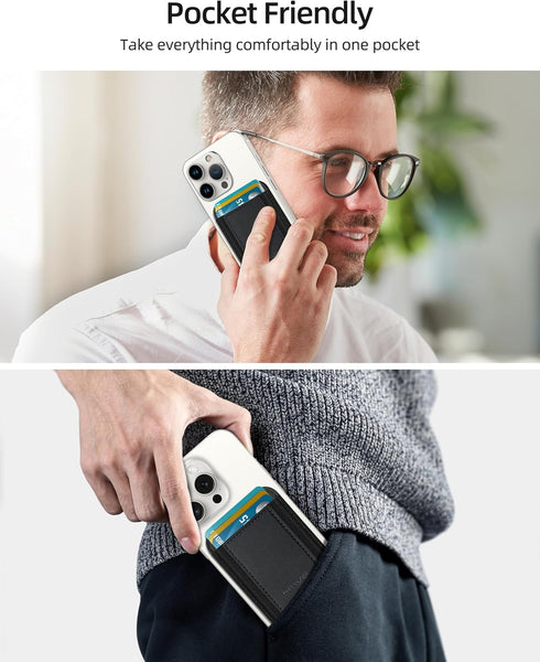 Phone Card Holder, Premium Leather Stick-On Wallet, Strong Adhesive Pocket for iPhone, Samsung & Most Smartphones, Fit