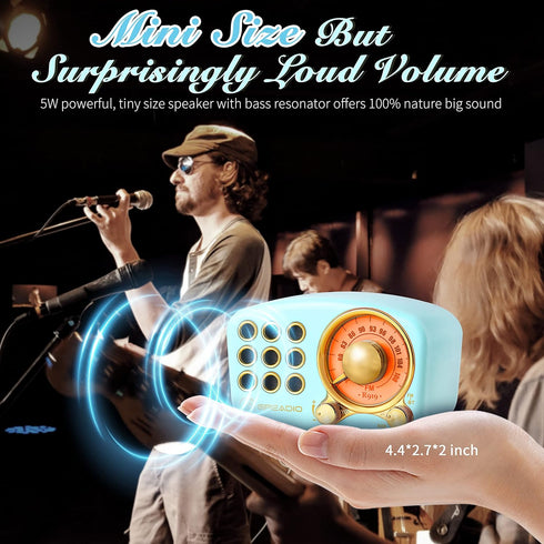 Retro Bluetooth Speaker, Vintage Radio-Greadio FM Radio with Classic Style, Strong Bass, Bluetooth 5.0, MP3 Player