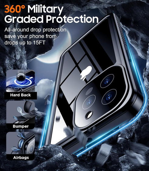 Designed for iPhone 13 Pro Case - Waterproof Full Body Shockproof Phone Cover with Built-in Screen Protector (Black)