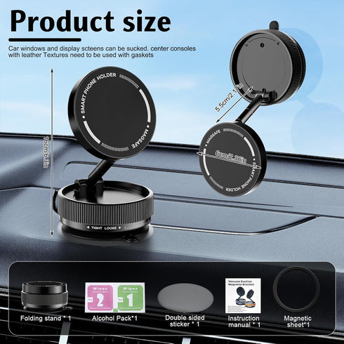 Kimmol 360 Vacuum Suction Magnetic Car Phone Holder, Strong Magnetic Car Phone Holder for MagSafe, Adjustable Car Phone