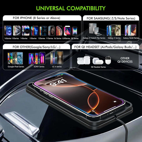 LANSEMKU 15W 20W 16 15 14 13 12 30CM Wireless Car Charger Pad, Fast Wireless Charging Pad for Car, Non-Slip Smart Safe