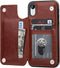 iPhone XR Wallet Case with Card Holder, Premium PU Leather Kickstand, Double Magnetic Clasp, Shockproof Cover (Brown)