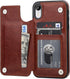 iPhone XR Wallet Case with Card Holder, Premium PU Leather Kickstand, Double Magnetic Clasp, Shockproof Cover (Brown)