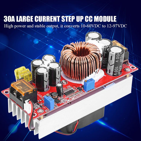 YUEHISY 1500W 10-60V 12-97V Boost Module, DC to DC to Step Up Converter with Smart Fan, Power Supply Module for Solar