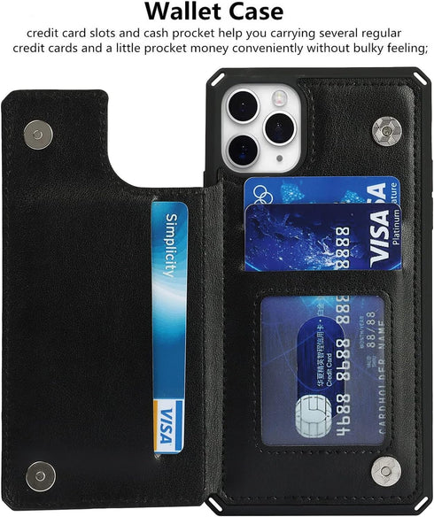iCoverCase Wallet Phone Case for iPhone 11 Pro Max, RFID Blocking Card Holder, Embossed PU Leather with Wrist Strap