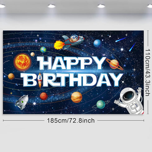 Sumind Space Happy Birthday Decorations, Astronaut Rocket Backdrop Banner for Kids Boys Party, 72.8 x 43.3 Inches