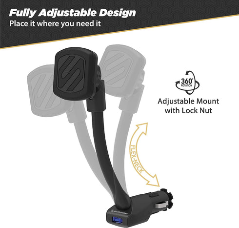 Scosche MAG12VB MagicMount Universal Magnetic Car Phone Holder with USB Charger, Easy Magnet Mounting for All Devices