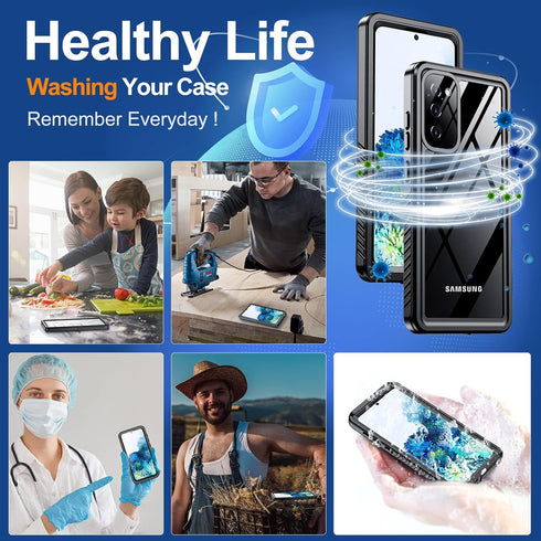 Hualele Samsung Galaxy S20 Plus Waterproof Case, Built-in Lens & Screen Protector, Full Body Shockproof IP68 Black