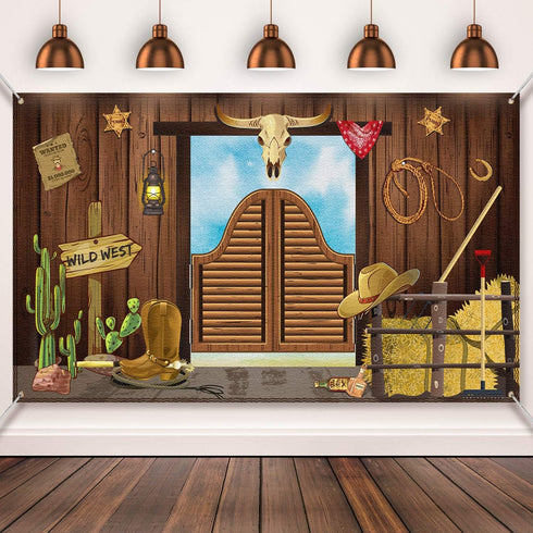 Western Party Decorations, 70.8 x 43.3 Inch Large Cowboy Backdrop, Rustic Wild West Theme Banner for Baby Shower Photo