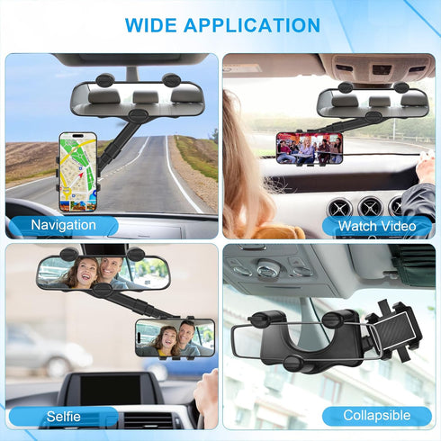 Multifunctional 360 Car Rearview Mirror Phone Holder - Satismoon Rear View Mirror Mount (1 Pack)