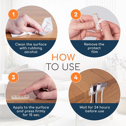 GLUIT Transparent Adhesive Desktop Cable Organizer, Versatile Cord Holders and Clips for Office Desk Accessories