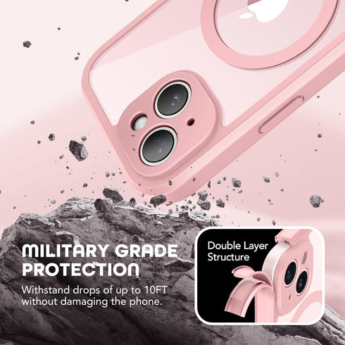 TIESZEN iPhone 15 Plus Case - Pink, Dustproof, MagSafe Compatible, with Privacy Screen & 9H Tempered Glass Protection.
