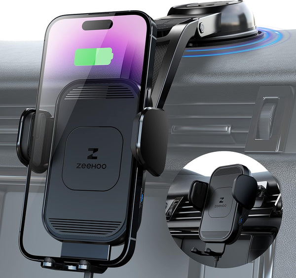 ZeeHoo Wireless Car Charger, 15W Fast Charging Auto Clamping Phone Mount for iPhone 15/14/13/12/11 Pro Max Xs, Etc.
