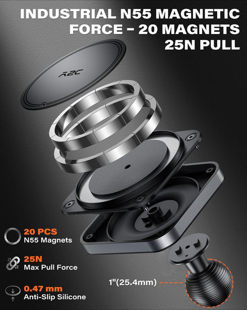 APPS2Car 1" 17-12 Heavy Duty Magnetic Phone Holder Base with Ball for MagSafe iPhone Series, Compatible with RAM mounts