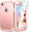 IDweel iPhone 8 Case with Tempered Glass Screen Protector, 3 in 1 Shockproof Slim Hybrid Heavy Duty Cover, Rose Gold