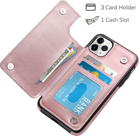 HianDier Wallet Case for iPhone 11 Pro Max, Slim Protective Case, Rose Gold, Credit Card Slot Holder