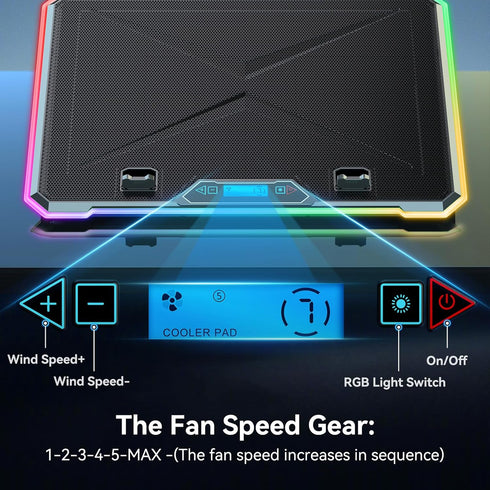 RGB Laptop Cooling Pad, Gaming Laptop Cooler with 13 Quiet Fans, 9 Height Stand, LED Lights