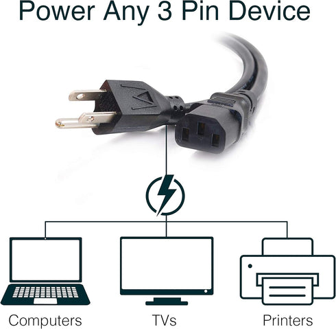 C2G 03131 14 AWG Universal Replacement Power Cord, 6 Feet, Black, 3 Pin Connector