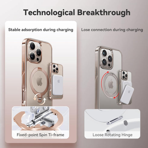 CASEKOO Desert Titanium Case - Rose Gold for iPhone 16 Pro Max, 360° Spin Magnetic Stand, 16FT Military Protection