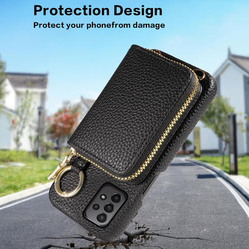 Furiet Wallet Case for Samsung Galaxy A53 5G, with Shoulder Strap, PU Leather Zipper Flip Organ Purse