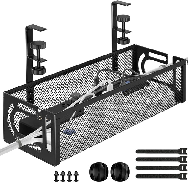 Under Desk Cable Management Tray, Cable Organizer, Cord Management Box for Office, Home, No Drill Required