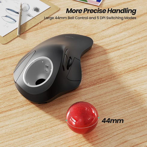 Nulea M505B Wireless Trackball Mouse - Rechargeable Ergonomic RGB Rollerball Mouse, 5 Adjustable DPI, 3 Device