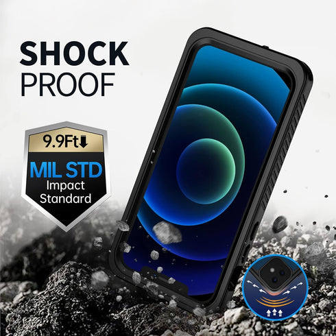 BEASTEK iPhone 12 Waterproof Case, FSN Series IP68 Magnetic Shockproof with Built-in Screen Protector, 6.1 inch (Black)