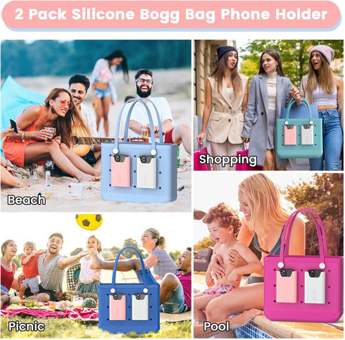 OUTXE 2 Pack Phone Holder for Bogg Bag, Silicone Cell Phone Accessories, White and Pink Insert for Simply Southern
