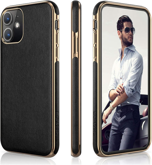 LOHASIC Leather Case for iPhone 11 – Slim PU Leather with Electroplated Frame, Anti-Slip Grip, Black