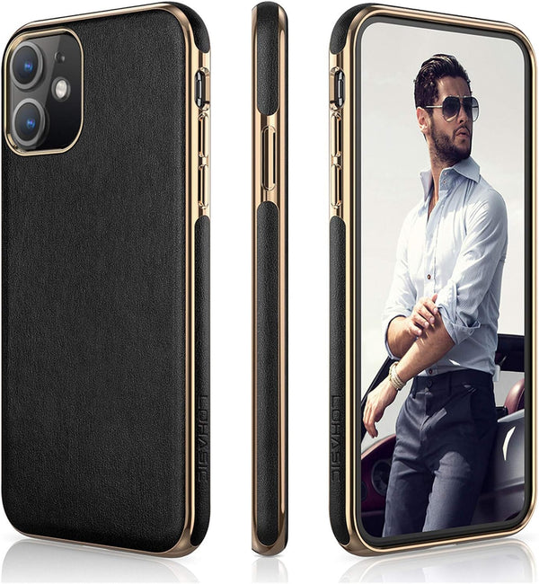 LOHASIC Leather Case for iPhone 11 – Slim PU Leather with Electroplated Frame, Anti-Slip Grip, Black