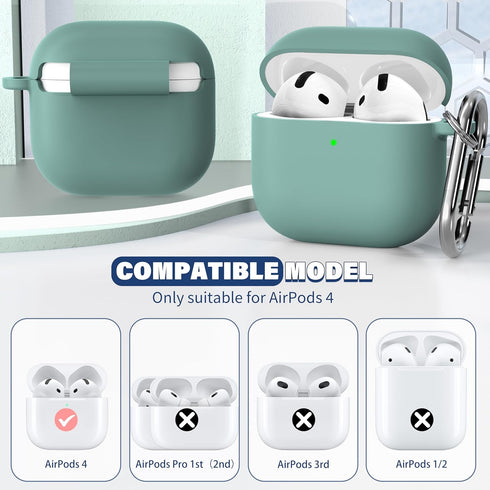 R-fun Case Cover for AirPods 4th with Cleaner Kit, Soft Skin Silicone with Keychain, Full Protective Case for Apple
