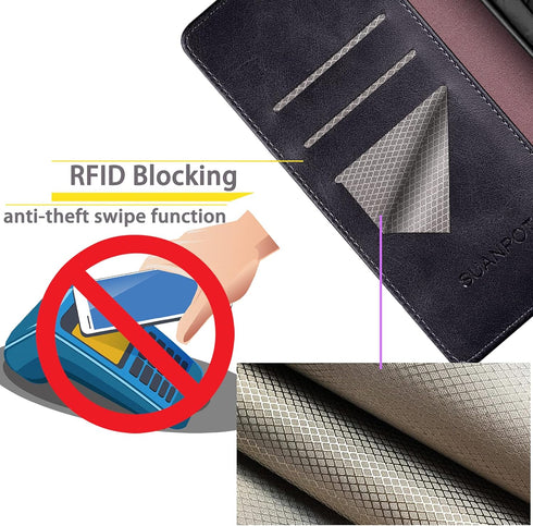 SUANPOT Samsung Galaxy S22 Ultra Wallet Case with RFID Blocking, Flip Folio Book Shockproof Cover for Women Men, Black