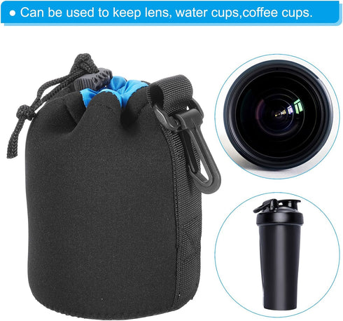 PATIKIL Camera Lens Bag, 2 Pcs 3.5" IDx5.5 H Drawstring Lens Pouch with Thick Protective Neoprene, Black, Blue