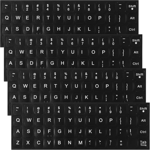 Xinjoduz 4 PCS Universal English Keyboard Letter Stickers, Black Background with White Lettering,