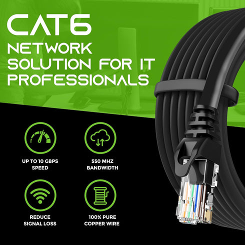 GearIT 20-Pack Cat6 Patch Cable, 1 Foot Snagless Flexible Ethernet Cable, Premium Series, Black