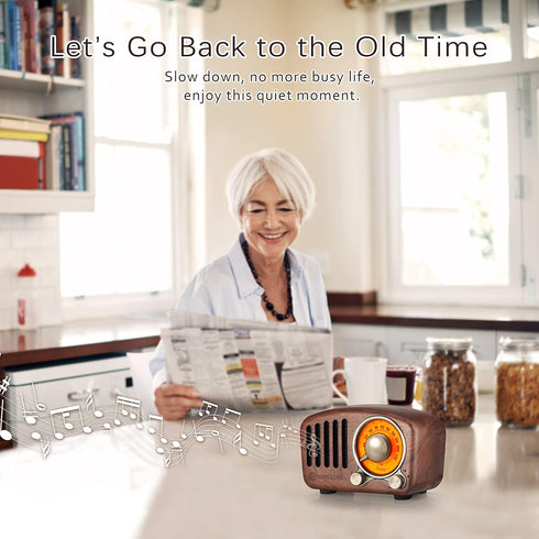 Vintage Greadio Walnut Wood Bluetooth Speaker - Retro Style Radio with Bass Enhancement, Bluetooth 5.0, MP3 & FM