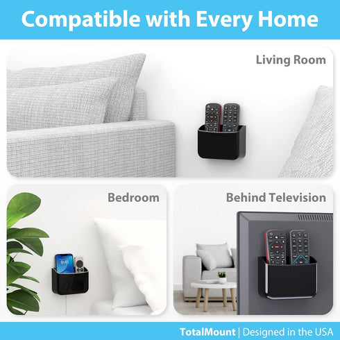 TotalMount Universal Remote Control Holder, Attaches to Wall or Back of TV, Compatible with All TV Remotes, Large Two
