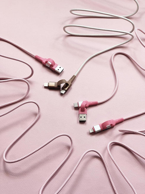 6' Tech Candy Two Faced Woven Cable, Natural - USB Type A, USB Type C, Lightning, USB-A, USB-C, Long, Reinforced