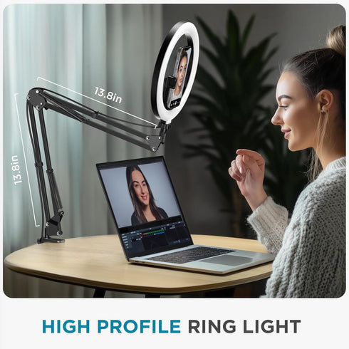 InnoGear 10" Overhead Phone Mount with Ring Light, LED Selfie Ring Light for Desk with Phone Holder and Remote Canvas