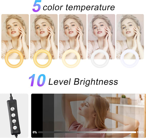 UEGOGO 10'' 72'' Holder38 Dimmable Ring Light with Tripod Stand & Phone Color Modes LED Ringlight for Live Stream