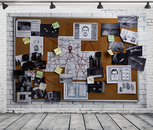 BELECO 5x4ft Fabric Spy Theme Detective Photography Backdrop Detective Board with Crime Scene Photos Fingerprint Clues
