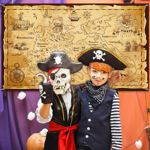Blulu Pirate Party Decorations, Halloween Treasure Map Pirate Theme Backdrop for Photography, Birthday Supplies